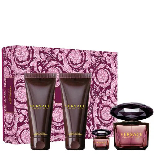 Versace Crystal Noir by Versace 4pc Gift Set 3 oz EDP + Bath and Shower Gel + Body Lotion + Mini for Women