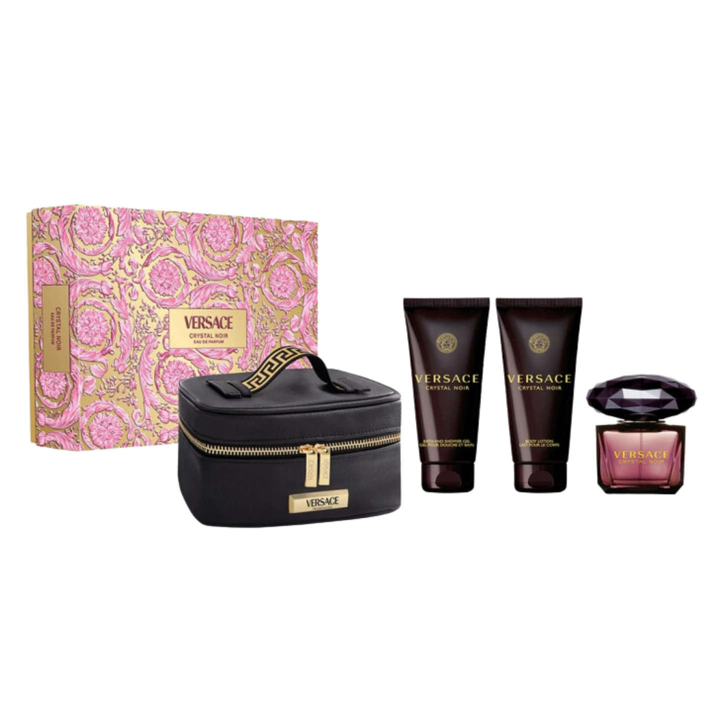 Versace Crystal Noir 90ml EDP Spray + 100ml Bath & Shower Gel + 100ml Body Lotion + Small Beauty Case