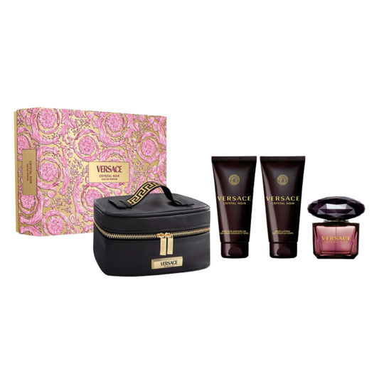 Versace Crystal Noir 90ml EDP Spray + 100ml Bath & Shower Gel + 100ml Body Lotion + Small Beauty Case