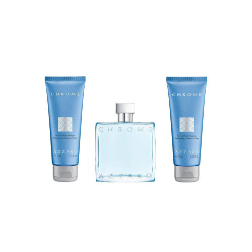 AZZARO AZZARO CHROME 3 PCS SET FOR MEN: 3.3 EAU DE TOILETTE SPRAY + 2 * 2.5 HAIR & BODY SHAMPOO