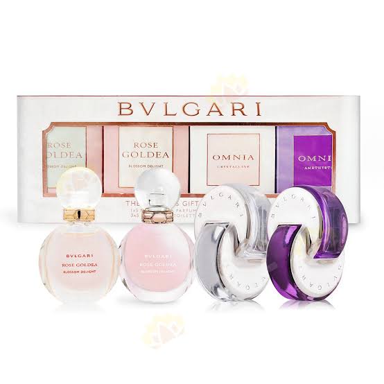 Estuche Mini Bvlgari RoseGoldeaBlossomDelightEDP+EDT+OmniaCrystalline+OmniaAmethyste - 4x5ml - 4 Pzas