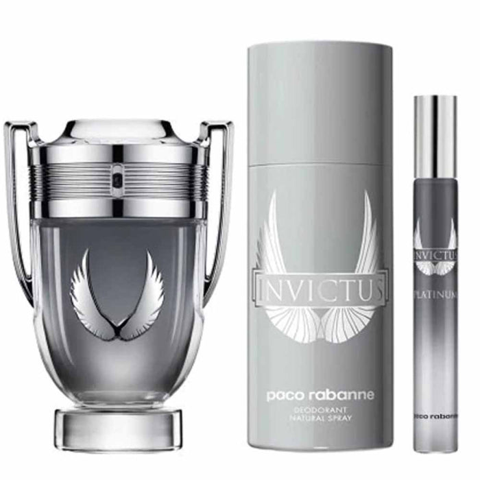 PACO RABANNE INVICTUS PLATINUM FOR MEN SET EDP 100ML + EDP 10ML + DEODORANT SPRAY 150ML