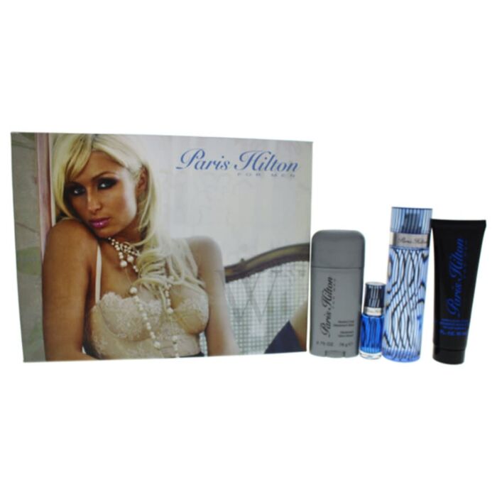 Paris Hilton 4 Pc Gift Set 3.4oz EDT Spray, 3oz Hair and Body Wash, 2.75oz Alcohol